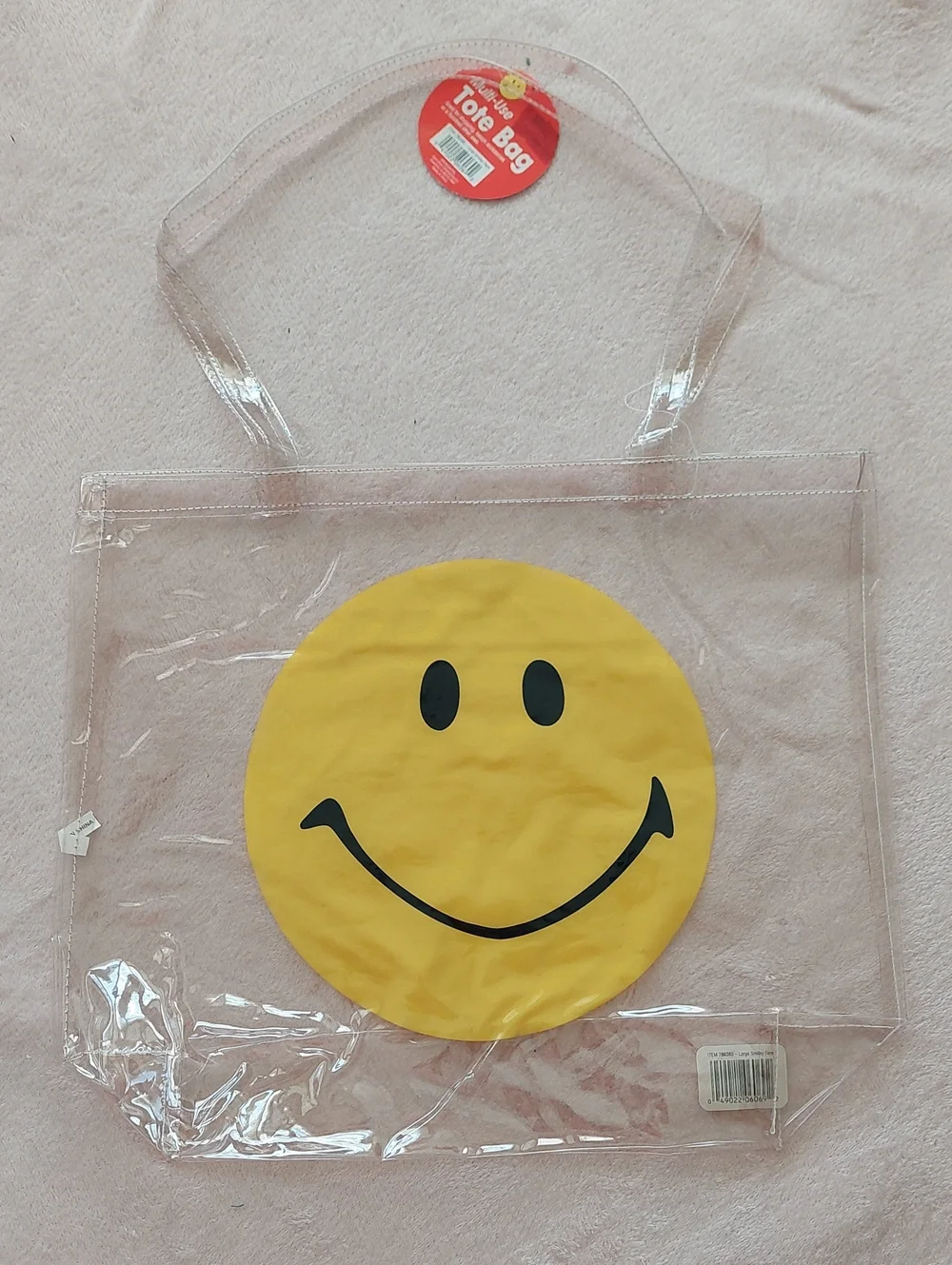 Clear Multiuse Tote Bag with Yellow Smiley Face -NWT